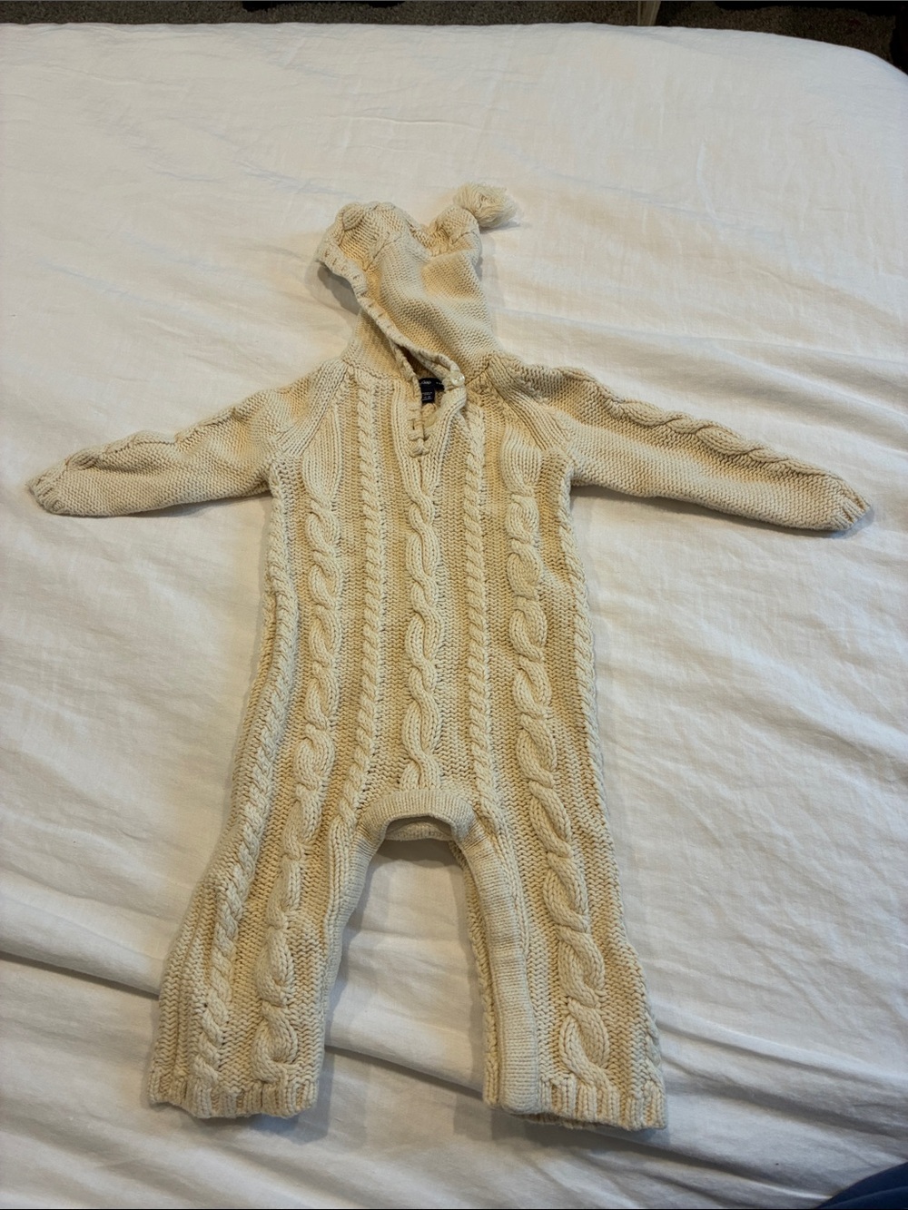 Gap Cream Cable-Knit Hooded One-Piece for Kids